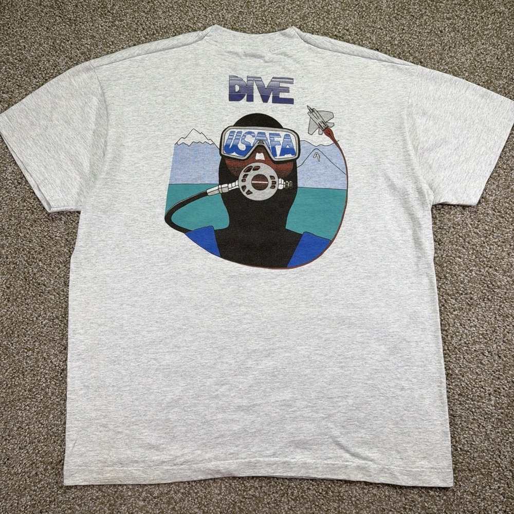 Vintage Military Air Force Dive Academy Tee 90s Double Sided Gray Size XL USA